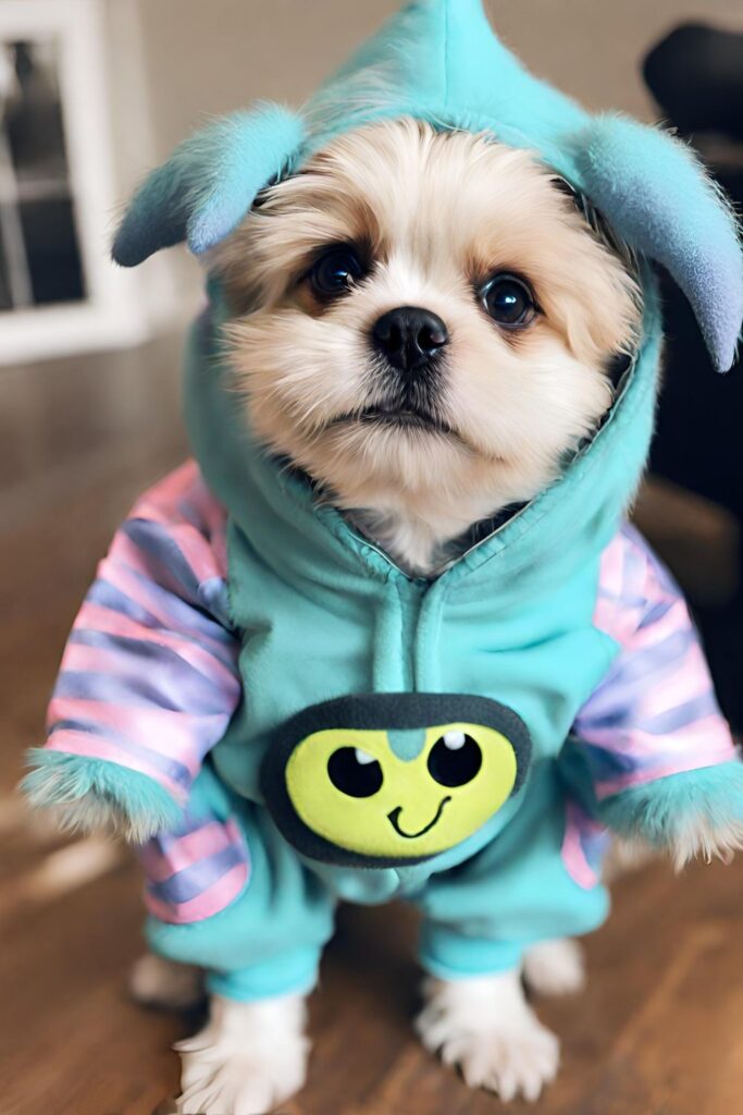 cute dog wearing monster outfit