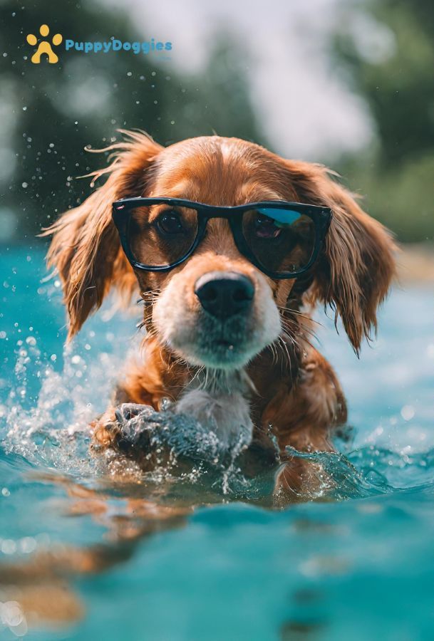 cute dog swimming